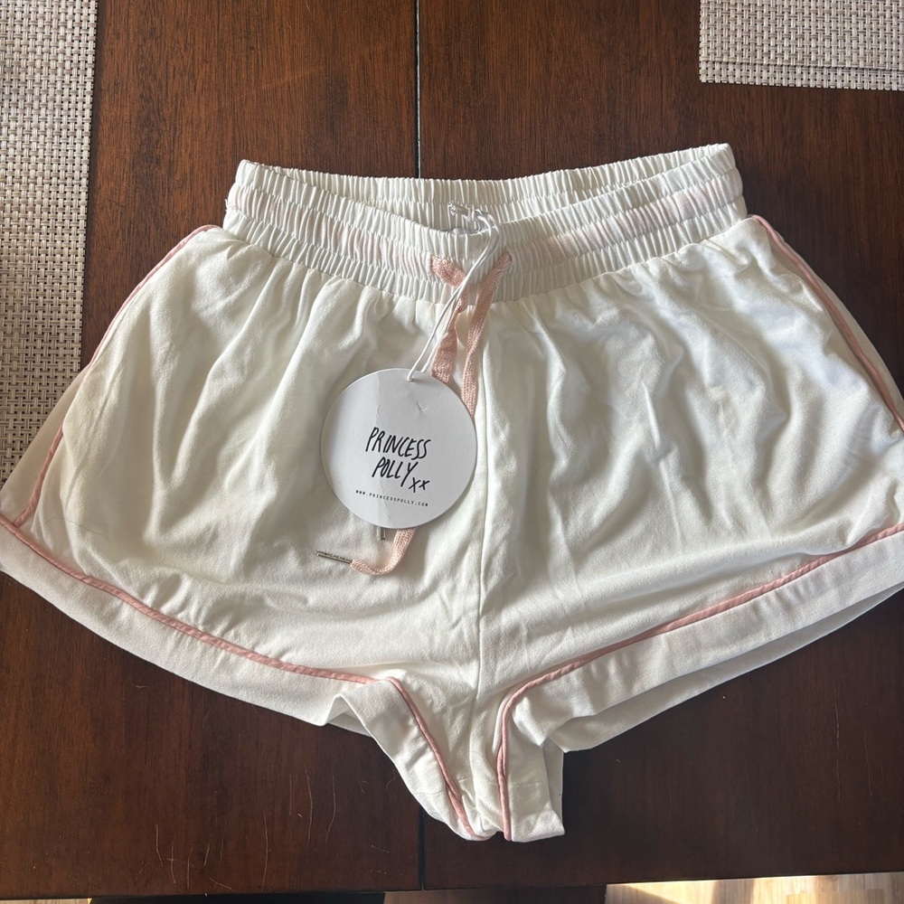 NWT Princess Polly Imarni White Shorts with Pink Trim